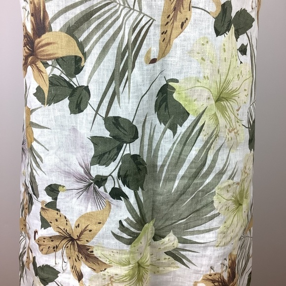 BELLAMBRA LINEN ITALY SCOOP NECK SLEEVELESS NEUTRAL FLORAL  DRESS - Picture 4 of 7